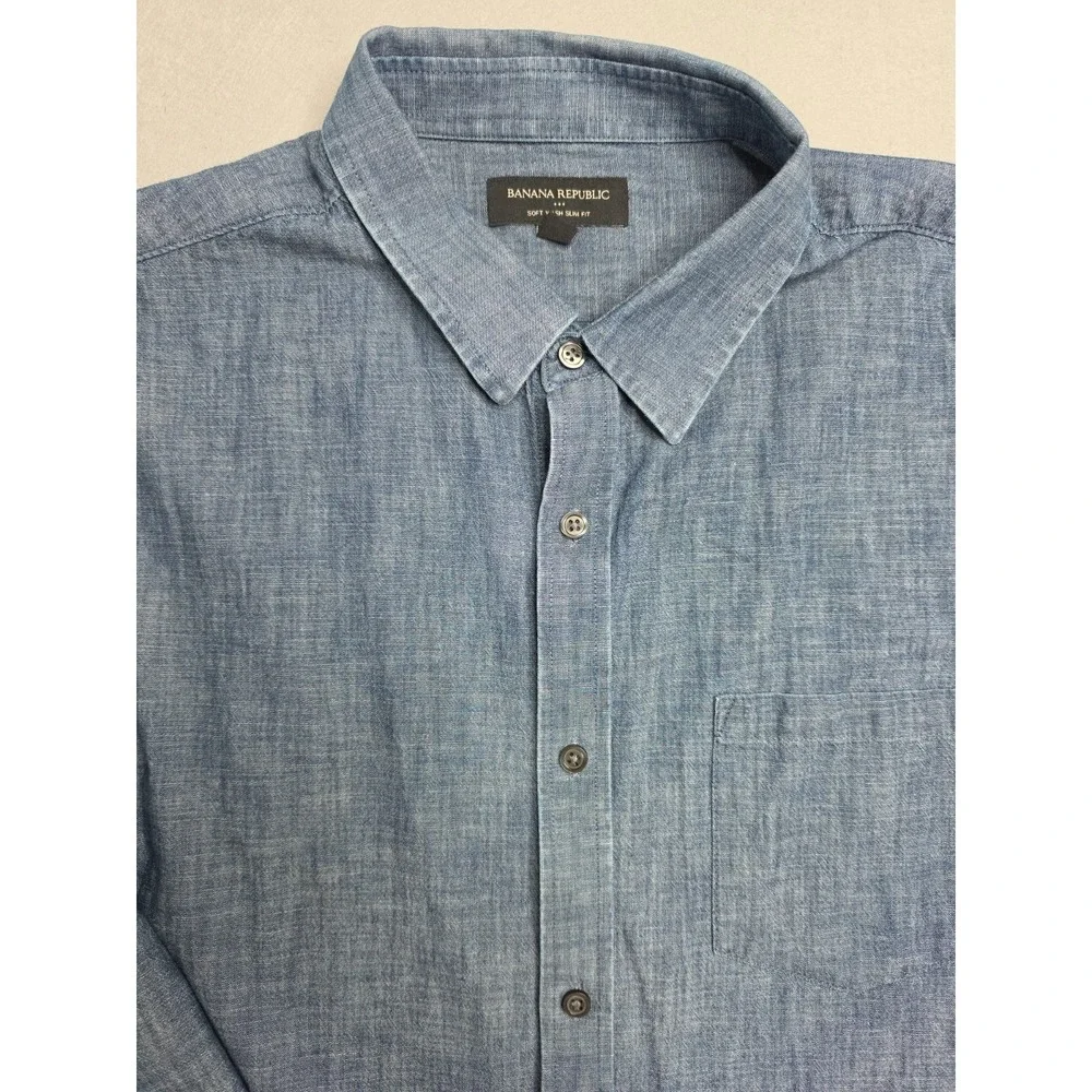 Banana Republic Shirt Men's XL Blue Soft Wash Slim Fit Button-Up Everyday Wear